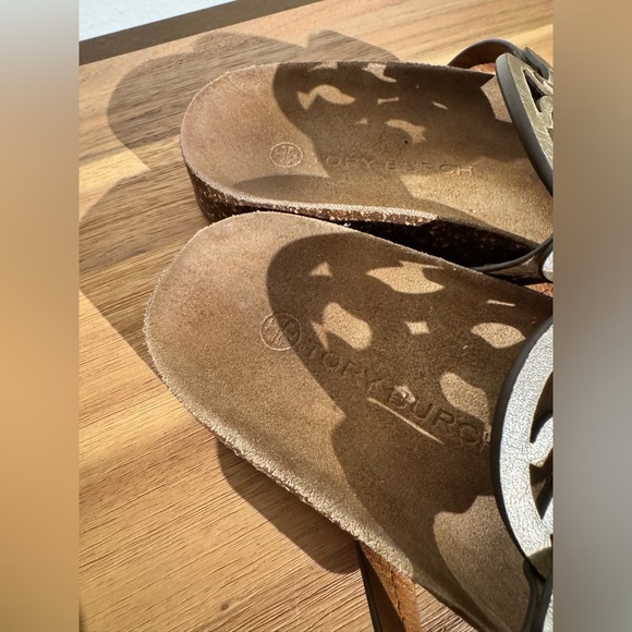 Tory Burch Miller Cloud Sandals Metallic Gold Leather Cork 6.5 US EUC - Picture 7 of 9